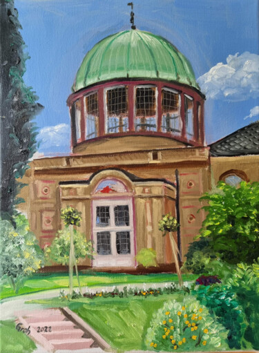 Painting titled "Botanischer Garten" by Arne Groh, Original Artwork, Oil Mounted on Wood Stretcher frame