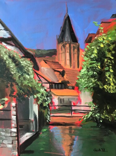 Painting titled "Wissembourg" by Arne Groh, Original Artwork, Oil Mounted on Wood Stretcher frame