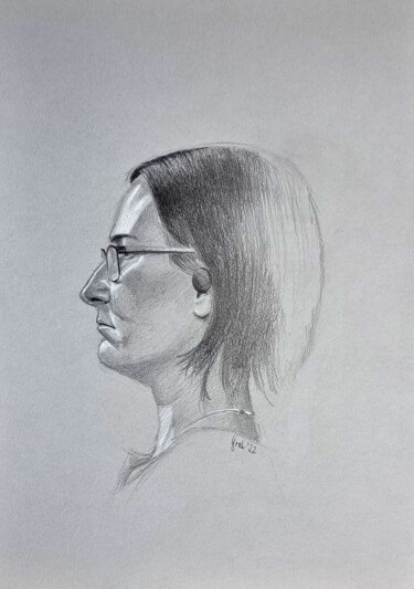 Dessin intitulée "Frau mit Brille" par Arne Groh, Œuvre d'art originale, Crayon
