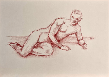 Disegno intitolato "liegender männliche…" da Arne Groh, Opera d'arte originale, Pastello