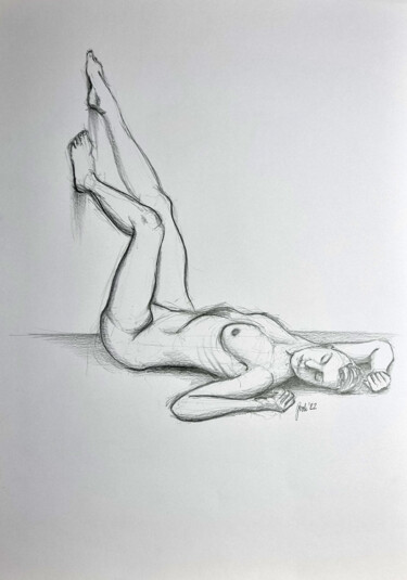 Dessin intitulée "liegender weibliche…" par Arne Groh, Œuvre d'art originale, Crayon