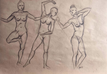 Drawing titled "weibliche Aktgruppe" by Arne Groh, Original Artwork, Pencil