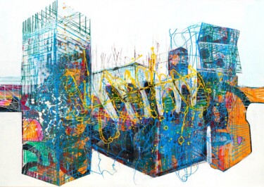 Картина под названием "Flying City" - Arnold August Nobis, Подлинное произведение искусства, Акрил