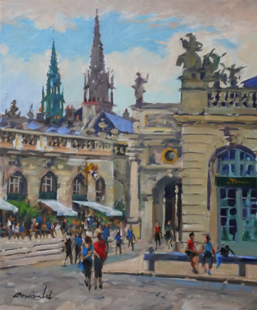 Painting titled "Hier soir à Nancy" by Christian Arnould, Original Artwork, Oil