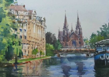 Картина под названием "Strasbourg" - Christian Arnould, Подлинное произведение искусства, Акварель