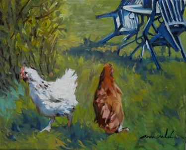 Peinture intitulée "Les poules de Franç…" par Christian Arnould, Œuvre d'art originale, Huile
