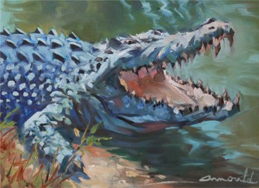 Painting titled "Croc (huile sur pap…" by Christian Arnould, Original Artwork, Oil