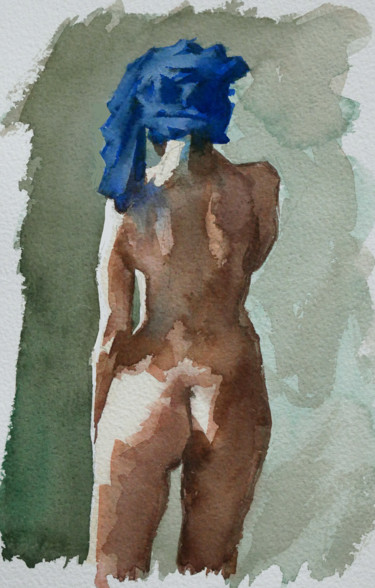 Peinture intitulée "Jeune femme à la se…" par Christian Arnould, Œuvre d'art originale, Aquarelle