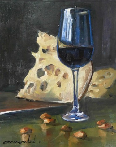 Peinture intitulée "Vin et  fromage (hu…" par Christian Arnould, Œuvre d'art originale, Huile
