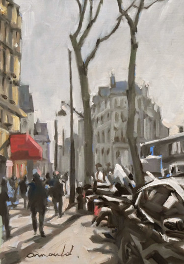 Peinture intitulée "Rue Parisienne (Hui…" par Christian Arnould, Œuvre d'art originale, Huile