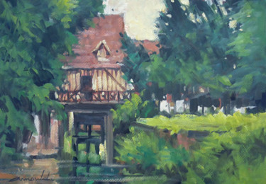 Painting titled "Le moulin (huile su…" by Christian Arnould, Original Artwork, Oil