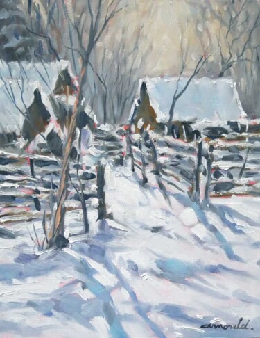 Painting titled "Neige (huile sur pa…" by Christian Arnould, Original Artwork, Oil