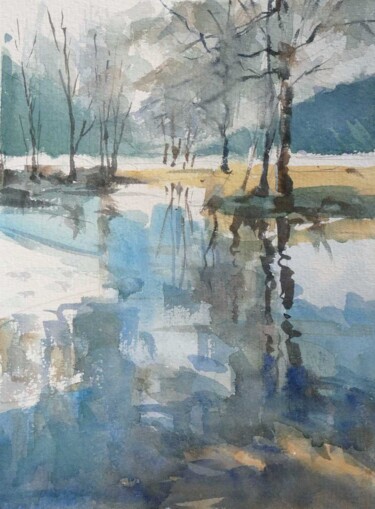 Painting titled "Reflets d'hiver (aq…" by Christian Arnould, Original Artwork, Watercolor