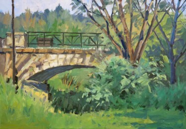 Pintura intitulada "Petit pont à Pullig…" por Christian Arnould, Obras de arte originais, Óleo
