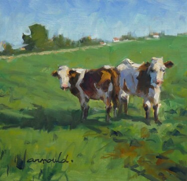 Painting titled "Deux vaches (huile…" by Christian Arnould, Original Artwork, Oil