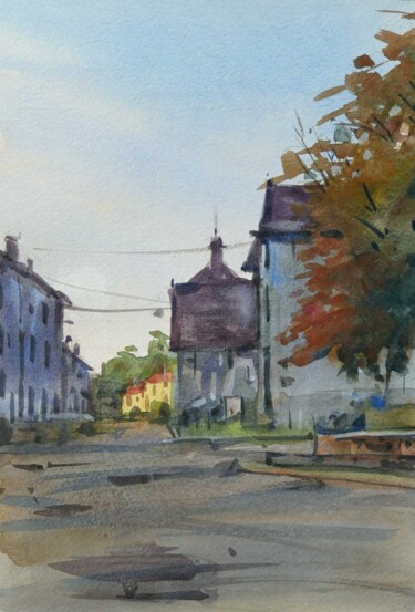 Painting titled "Tomblaine le matin" by Christian Arnould, Original Artwork, Watercolor