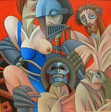 Картина под названием "Crucifixion - huile…" - Christian Arnould, Подлинное произведение искусства, Масло