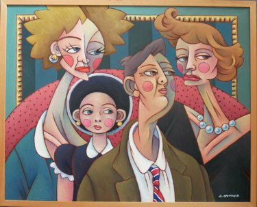 Schilderij getiteld "La Famille  2-  1990" door Christian Arnould, Origineel Kunstwerk, Olie