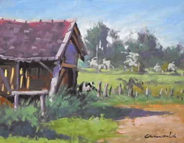 Peinture intitulée "Cabane à Glonville…" par Christian Arnould, Œuvre d'art originale, Huile