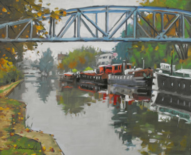Schilderij getiteld "Canal quartier Ober…" door Christian Arnould, Origineel Kunstwerk, Olie