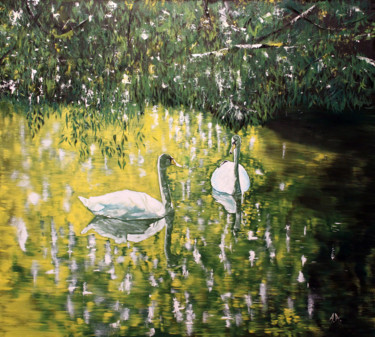 Painting titled ""Swans cannot live…" by Alexey Aronov, Original Artwork, Oil