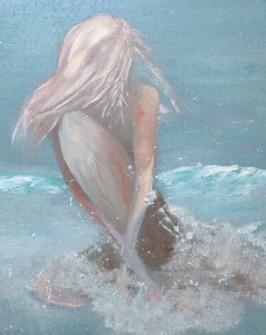 Painting titled "Девушка на пляже" by Iaroslava Chezlova, Original Artwork, Oil