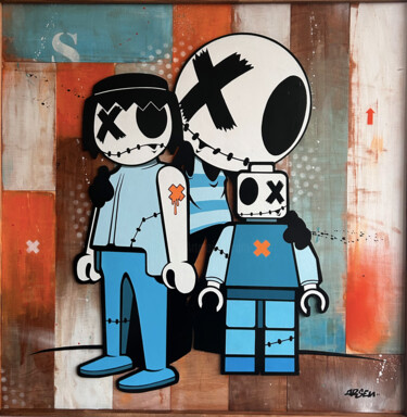 Painting titled "The Blue Brothers" by Arsen, Original Artwork, Acrylic Mounted on Wood Stretcher frame