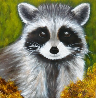 Schilderij getiteld "Raccoon" door Peggy Bocquez, Origineel Kunstwerk, Olie