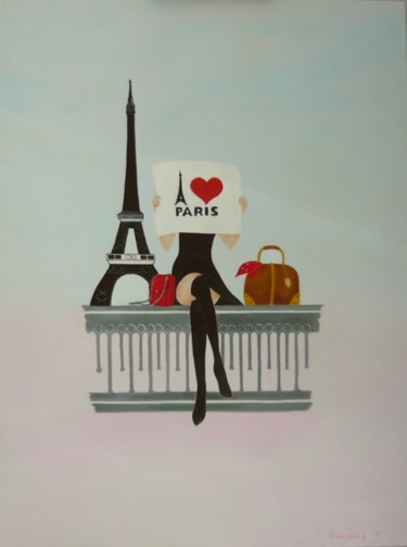 Schilderij getiteld "Paris" door Peggy Bocquez, Origineel Kunstwerk, Olie