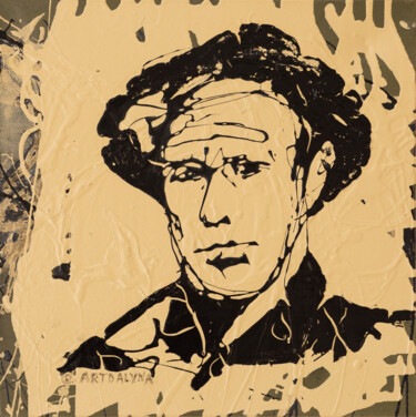 Painting titled ""Tom Waits"" by Art Dalyna, Original Artwork, Enamel Mounted on Wood Stretcher frame