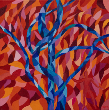 Painting titled "Arbre Bleu - Béji A…" by Art Et Inclusion Exposition, Original Artwork, Oil