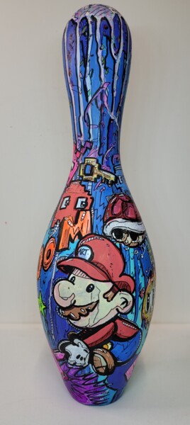 Scultura intitolato "Bowling popart Mario" da Art Hugo, Opera d'arte originale, Acrilico
