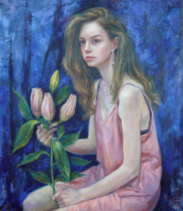 Peinture intitulée "The girl with a pin…" par Maria Aristova, Œuvre d'art originale, Huile Monté sur Châssis en bois