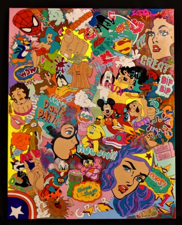 Painting titled "Wonder Woman And Co" by Art So Design, Original Artwork, Acrylic Mounted on Wood Stretcher frame
