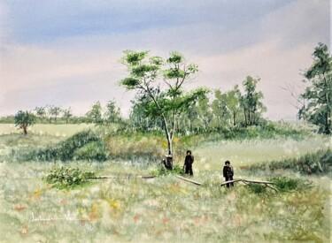 Painting titled "La guerre des Khmer…" by Art.Svan, Original Artwork, Watercolor
