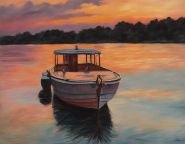 数字艺术 标题为“Boat At Sunset 1” 由Art-Teodora, 原创艺术品, AI生成的图像
