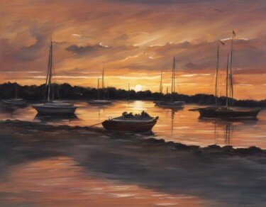 数字艺术 标题为“Boat At Sunset 3” 由Art-Teodora, 原创艺术品, AI生成的图像
