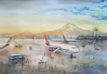 Painting titled "View of Mount Arara…" by Artak Zakaryan, Original Artwork, Watercolor