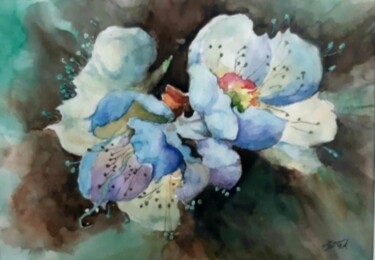 Peinture intitulée "Irises are pale blue" par Artak Zakaryan, Œuvre d'art originale, Aquarelle