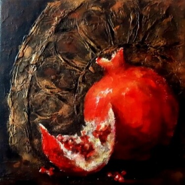 Painting titled "Pomegranate on the…" by Artak Zakaryan, Original Artwork, Acrylic Mounted on Wood Stretcher frame