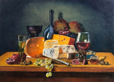Pittura intitolato "Сыр и виноград" da Alex Bond, Opera d'arte originale, Olio