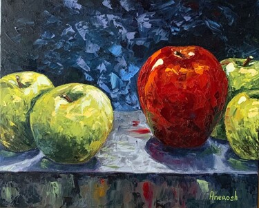 Pintura intitulada "Les pommes" por Anerosh, Obras de arte originais, Óleo Montado em Painel de madeira
