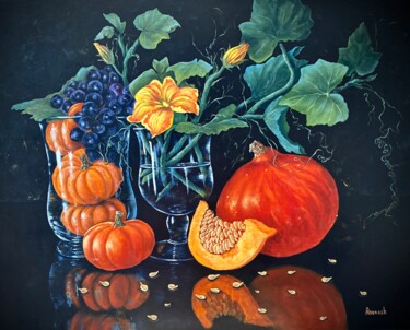 Painting titled "Couleurs d’automne" by Anerosh, Original Artwork, Oil Mounted on Wood Panel