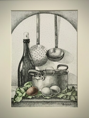 Drawing titled "Nature morte" by Anerosh, Original Artwork, Ink Mounted on Other rigid panel