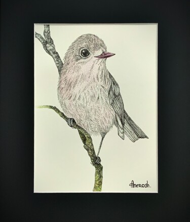 Drawing titled "Series Bird 1" by Anerosh, Original Artwork, Ink Mounted on Other rigid panel