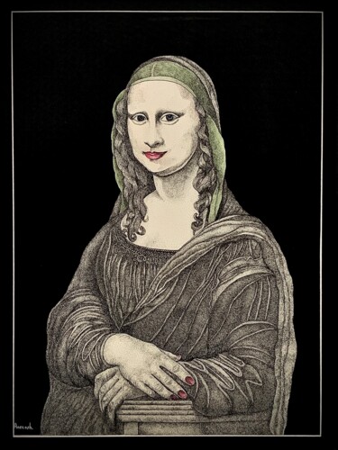 Disegno intitolato "Mona Lisa. Homage t…" da Anerosh, Opera d'arte originale, Inchiostro