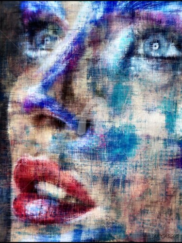 Digital Arts titled "Bleu Portrait" by Isabelle Cussat (Artassuc), Original Artwork, Photo Montage