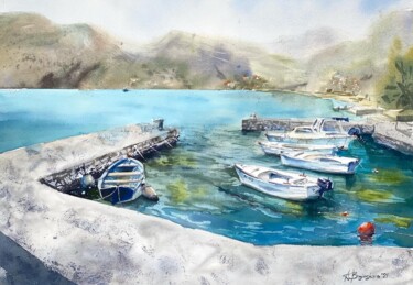 Pintura intitulada "Montenegro boats" por Anna Boginskaia, Obras de arte originais, Aquarela