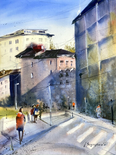 제목이 "Colorful street"인 미술작품 Anna Boginskaia로, 원작, 수채화