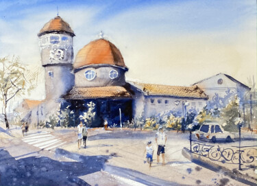 Pittura intitolato "Water tower in Svet…" da Anna Boginskaia, Opera d'arte originale, Acquarello